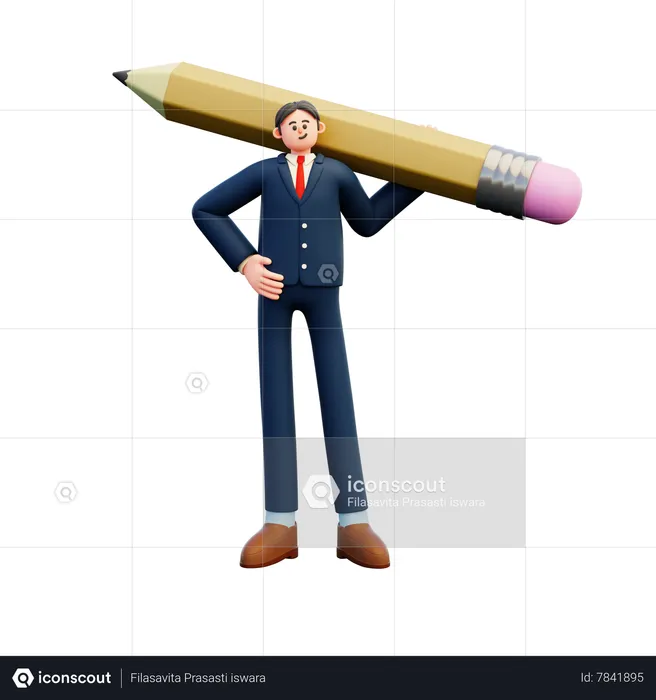 Businessman Holding Big Pencil  3D Illustration