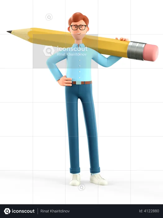 Businessman holding big pencil on shoulder  3D Illustration