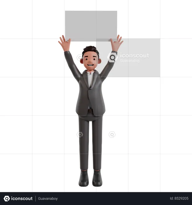 Businessman Holding Blank Board  3D Illustration