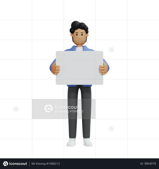 Businessman holding board  3D Illustration