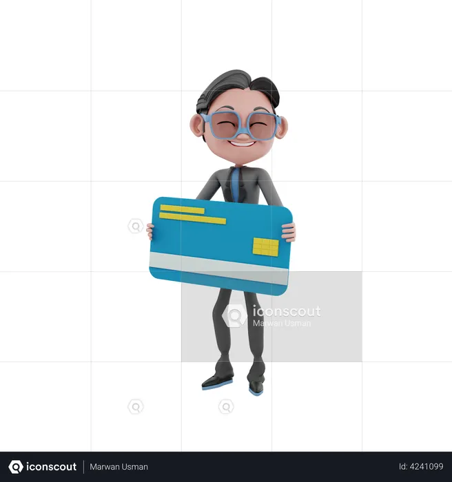 Businessman holding card  3D Illustration