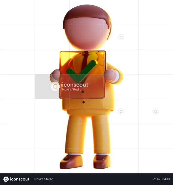 Businessman Holding Checkmark sign  3D Icon