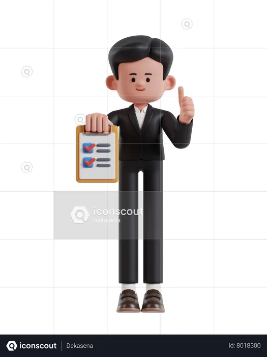 Businessman Holding Clipboard Completing Task With Checklist  3D Illustration