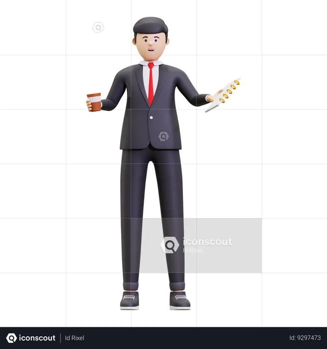 Businessman Holding Coffee Cup  3D Illustration