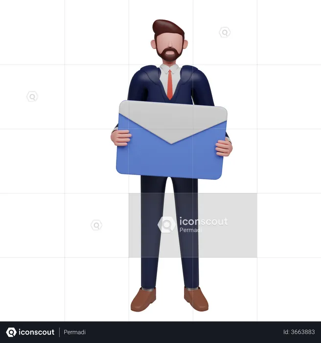 Businessman holding email in office uniform  3D Illustration
