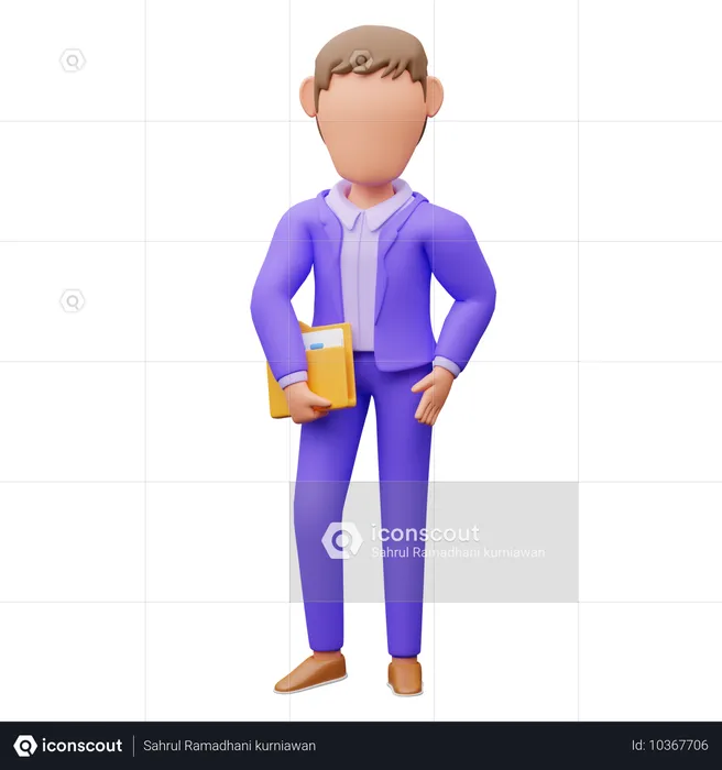 Businessman Holding File Document  3D Illustration