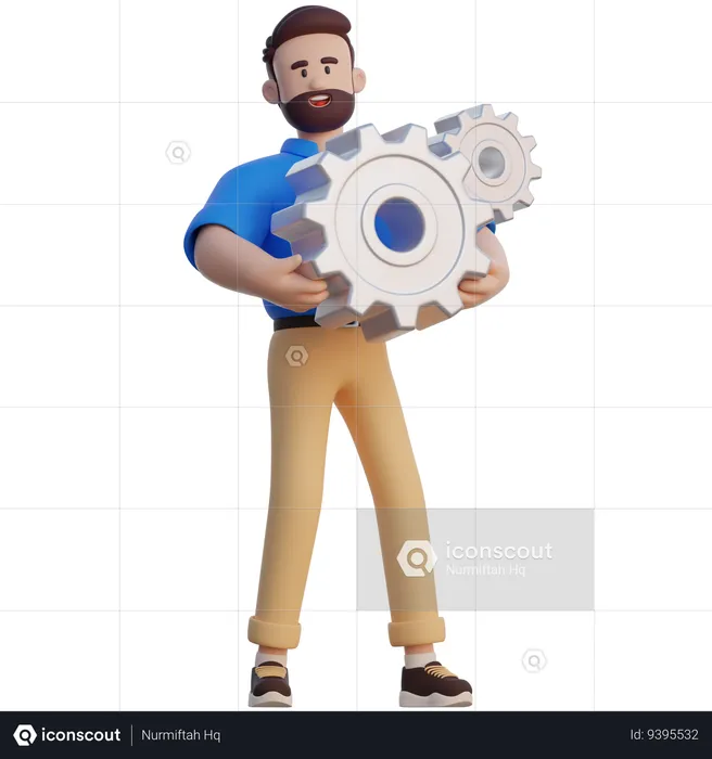 Businessman Holding Gear  3D Illustration