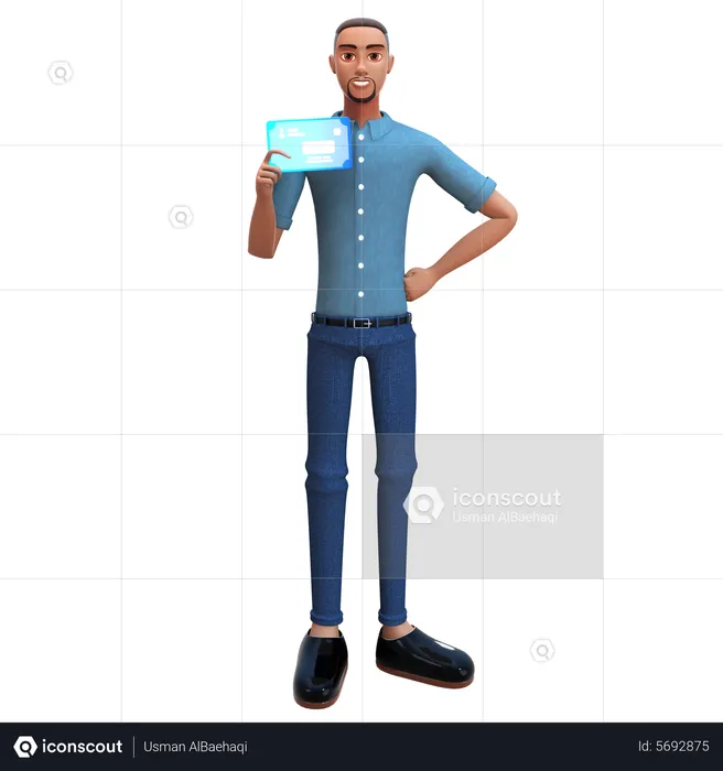Businessman holding id card  3D Illustration
