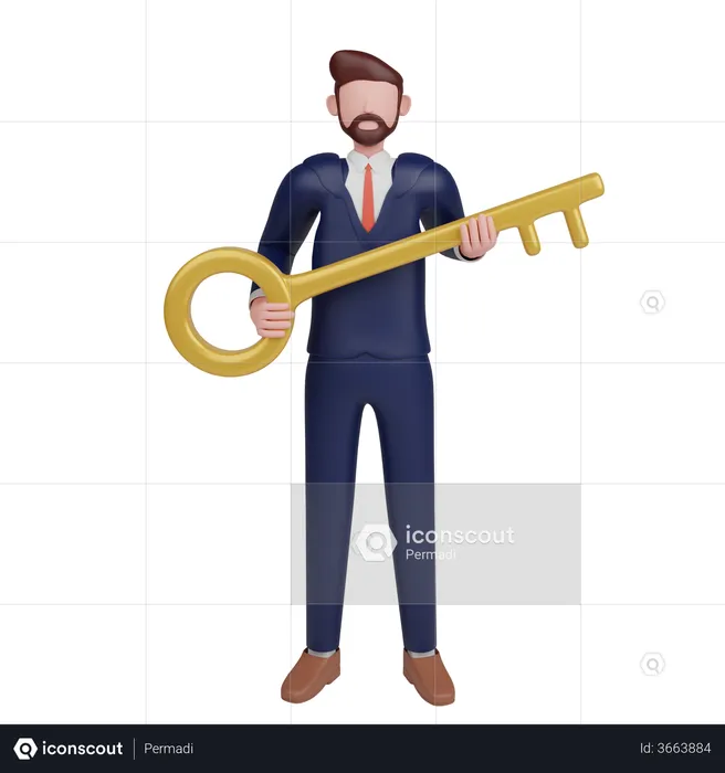 Businessman holding key  3D Illustration