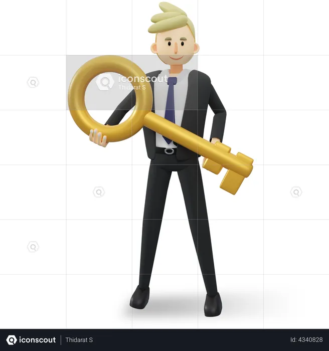 Businessman holding key to success  3D Illustration