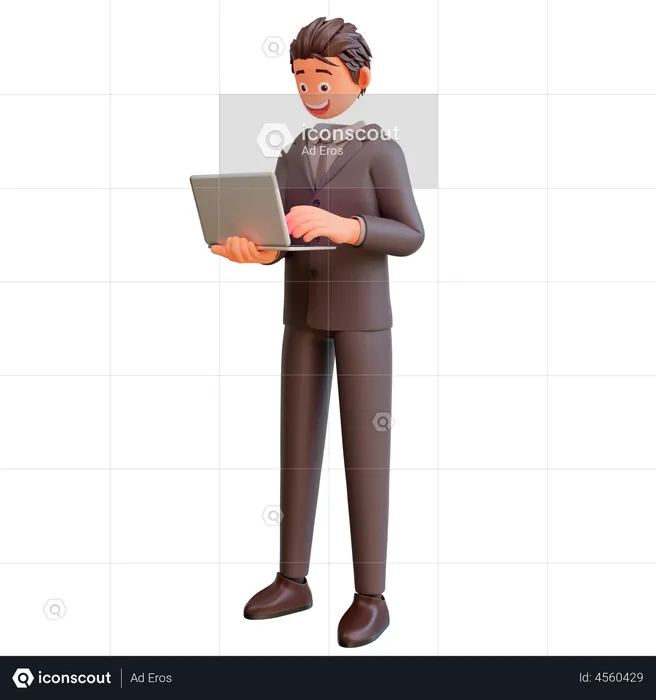 Businessman holding laptop  3D Illustration