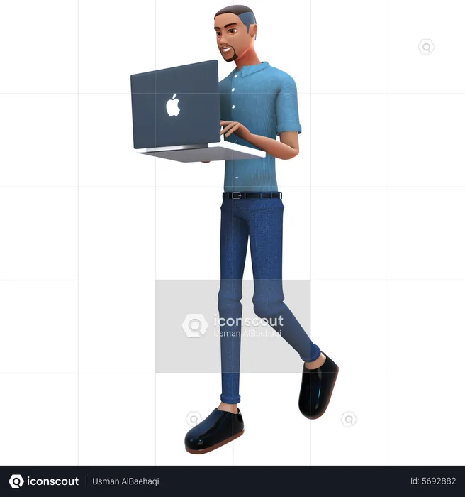Businessman holding laptop and working on it  3D Illustration