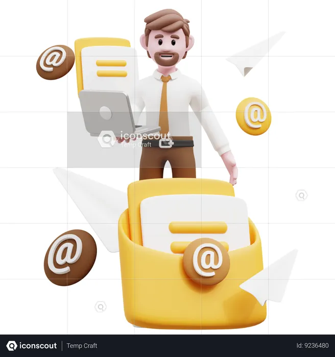 Businessman Holding Laptop While Doing Email Marketing  3D Illustration