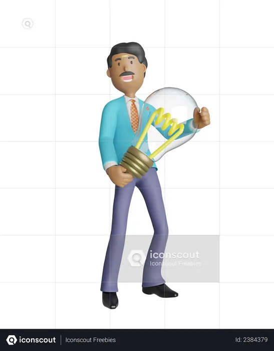 Businessman holding light bulb - Business idea concept  3D Illustration