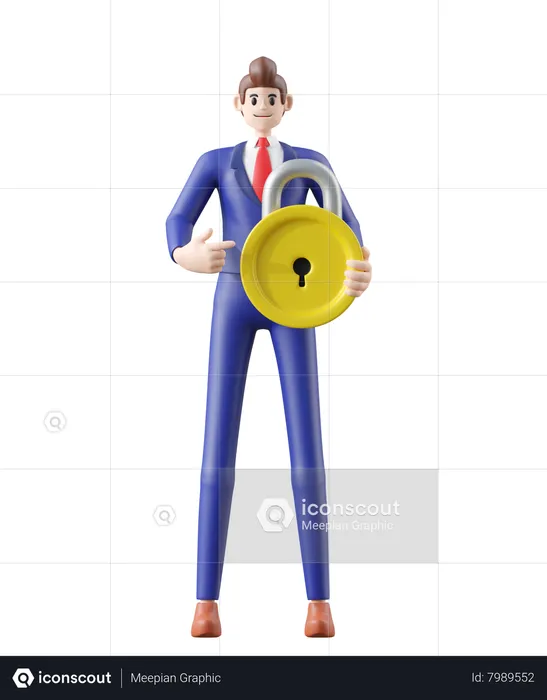 Businessman holding locket key point to successful  3D Illustration