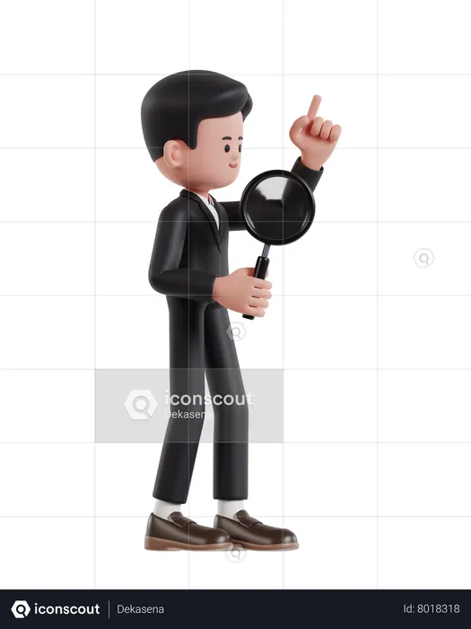 Businessman Holding Magnifying Glass Looking For Business Solutions  3D Illustration