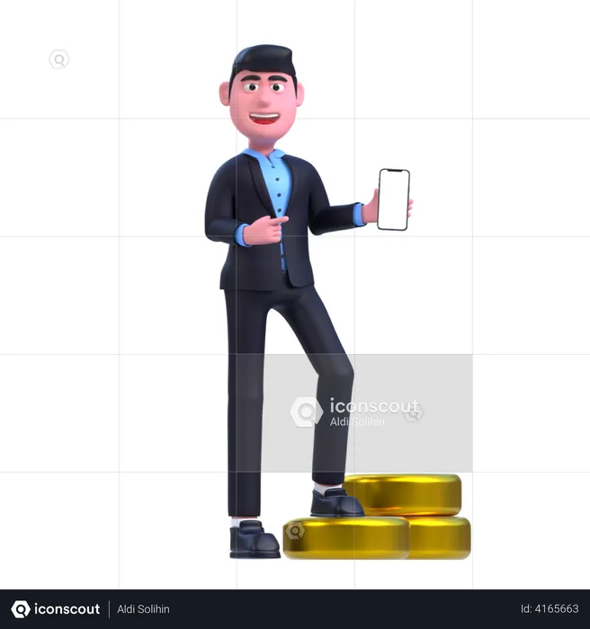 Businessman holding mobile  3D Illustration