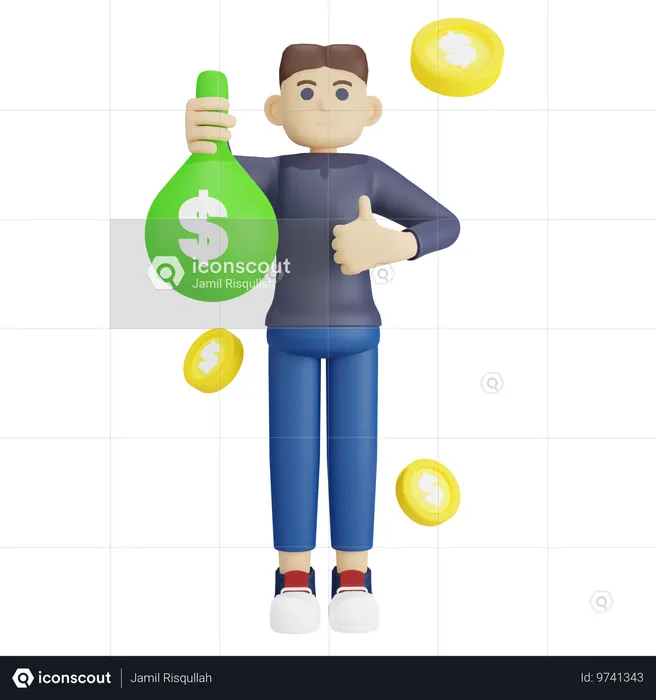 Businessman Holding Money  3D Illustration
