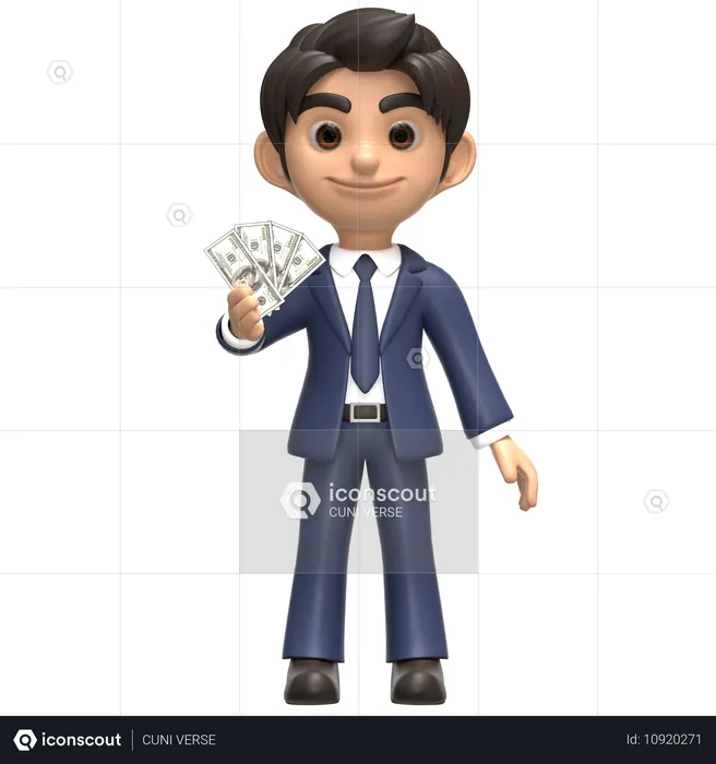 Businessman Holding Money  3D Illustration