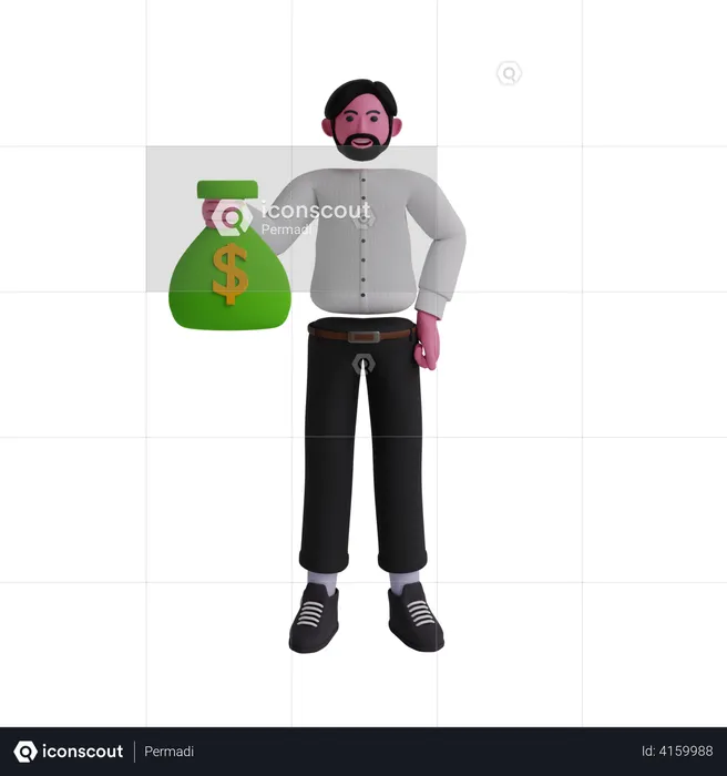 Businessman holding money bag  3D Illustration