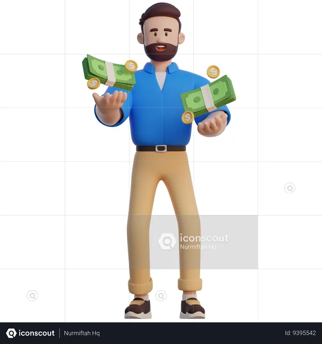 Businessman Holding Money Bundle  3D Illustration