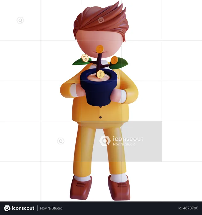 Businessman holding money plant  3D Icon