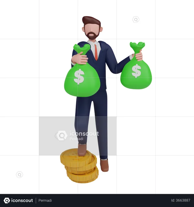 Businessman holding money sack  3D Illustration