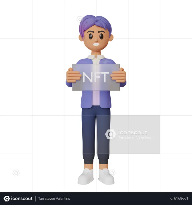 Businessman holding nft card  3D Illustration