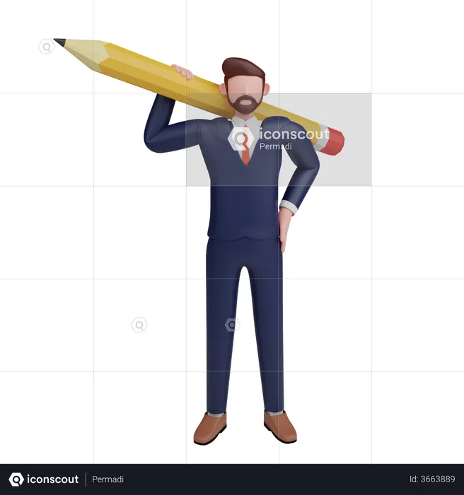 Businessman holding pencil  3D Illustration