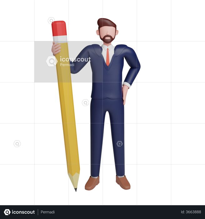 Businessman holding pencil in office uniform 3D Illustration