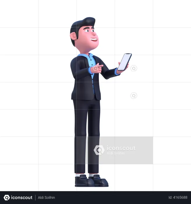 Businessman Holding Phone  3D Illustration