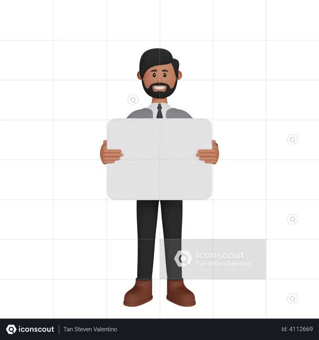 Businessman holding placard  3D Illustration