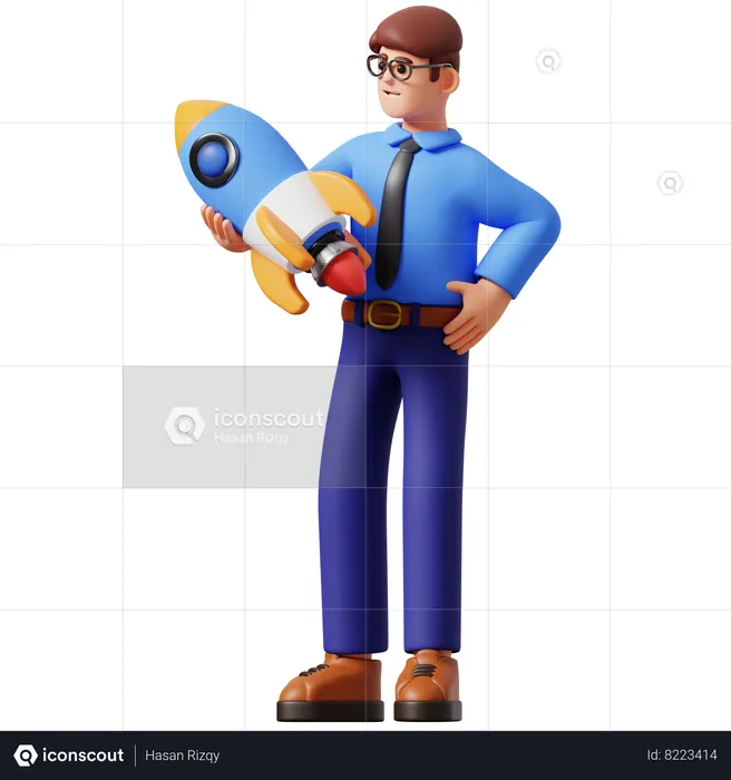 Businessman Holding Rocket  3D Illustration
