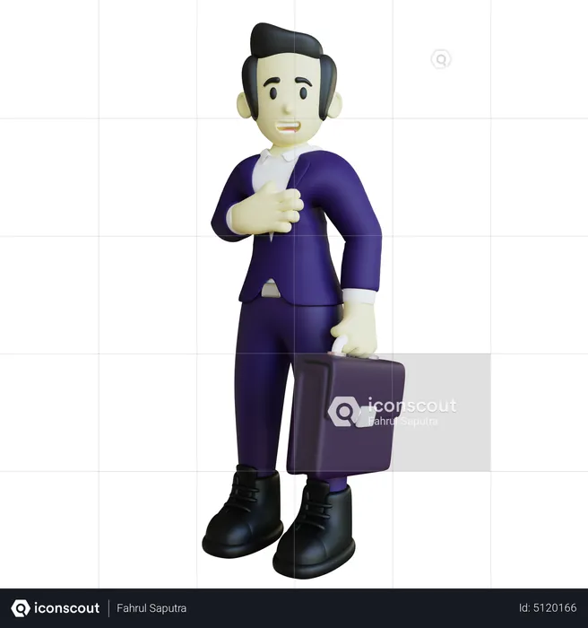 Businessman Holding Suitcase  3D Illustration