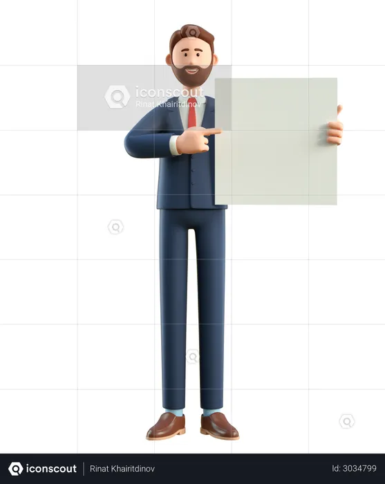 Businessman holding white blank board  3D Illustration