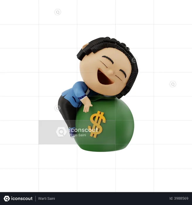Businessman hugging a money bag  3D Illustration
