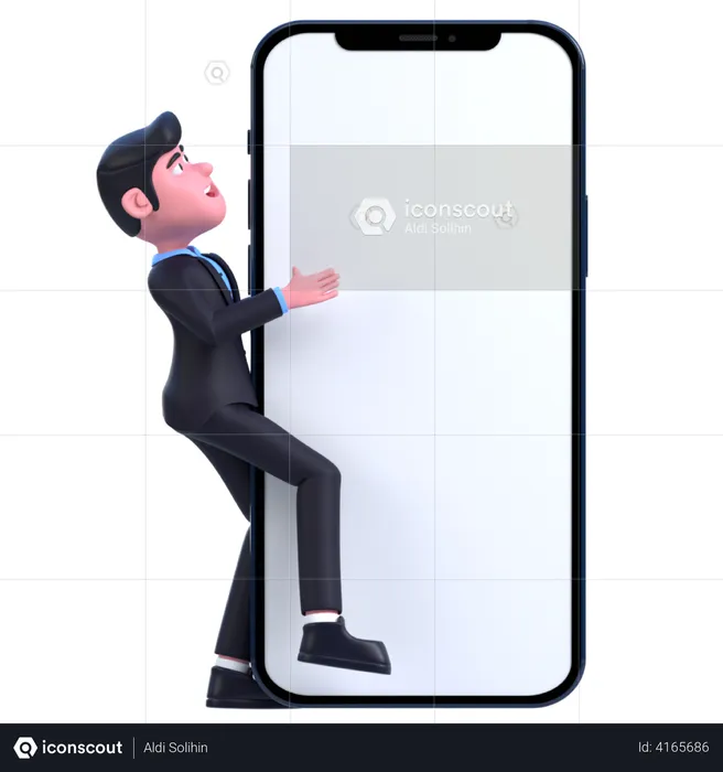 Businessman Hugging Phone  3D Illustration
