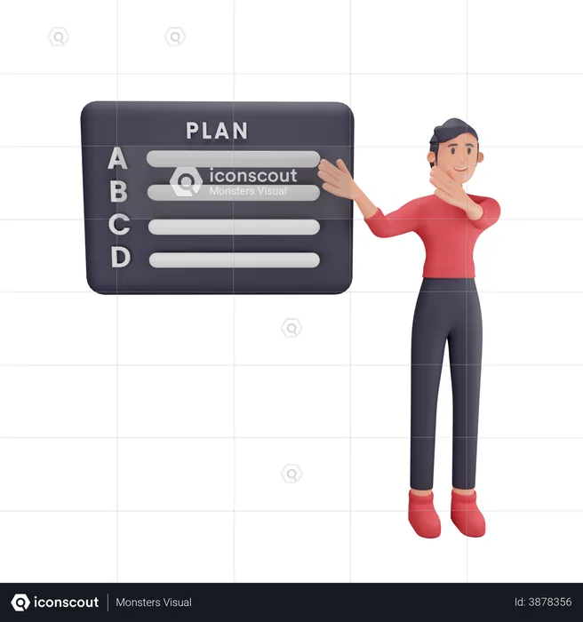 Businessman illustrates product planning options  3D Illustration