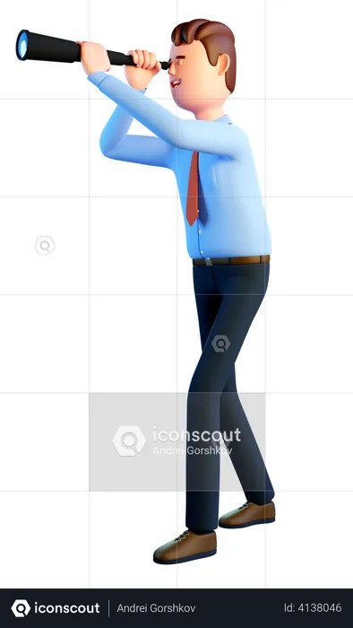 Businessman in blue shirt and tie looks to the future  3D Illustration