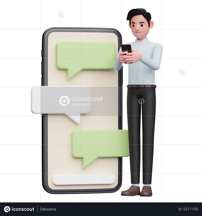 Businessman in blue shirt chatting on phone  3D Illustration