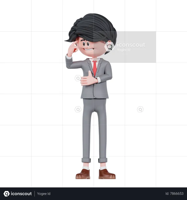 Businessman In Deep Thought Pose  3D Illustration