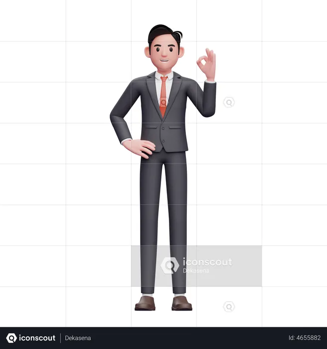 Businessman in formal suit give ok sign  3D Illustration