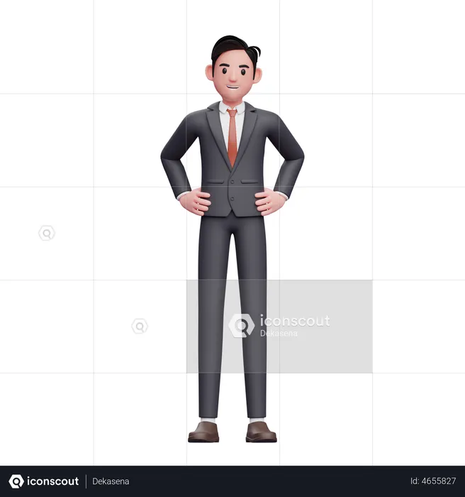 Businessman in formal suit hand on waist gesture  3D Illustration