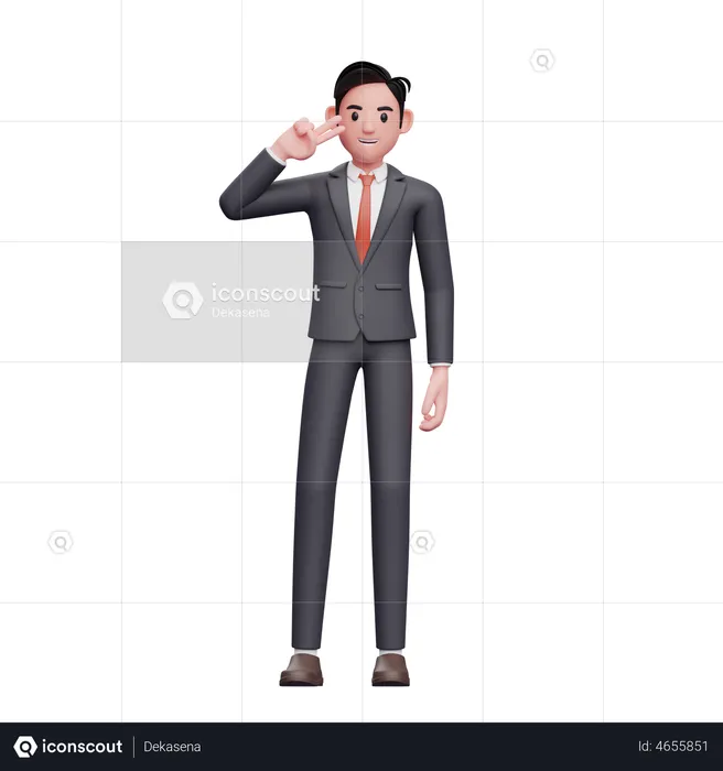 Businessman in formal suit peace sign with finger  3D Illustration