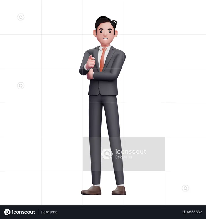 Businessman in formal suit pointing at camera  3D Illustration