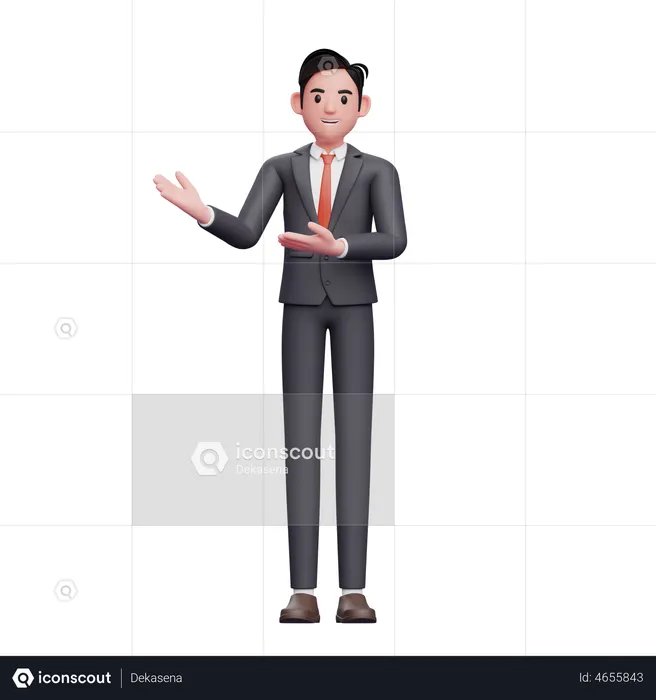 Businessman in formal suit showing with both hand  3D Illustration