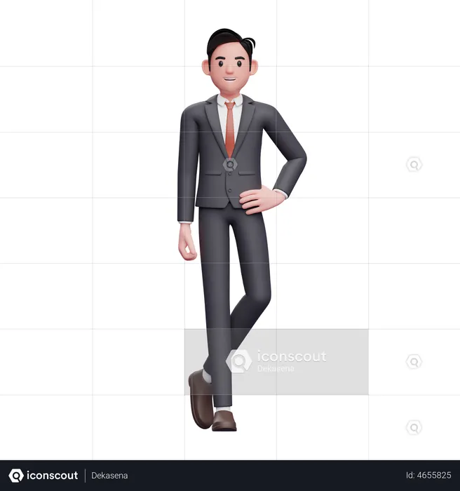 Businessman in formal suit standing with hand on waist and legs crossed  3D Illustration