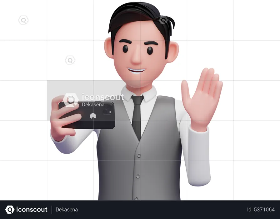 Businessman in gray office vest vlogging at the office  3D Illustration