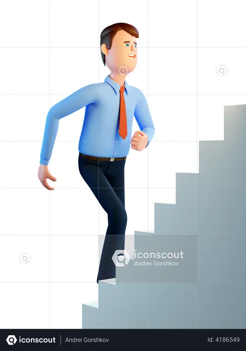 Businessman in shirt and tie goes up the career ladder  3D Illustration