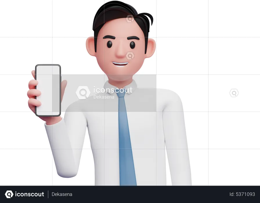 Businessman in white shirt holding a cellphone while tilting her body  3D Illustration